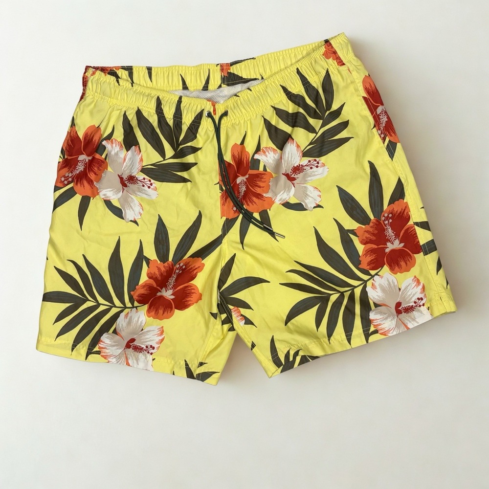 Lands End Mens Lined Board Swim Trunks Hawaiian Floral XL 40 - 42 Inseam 7.5"